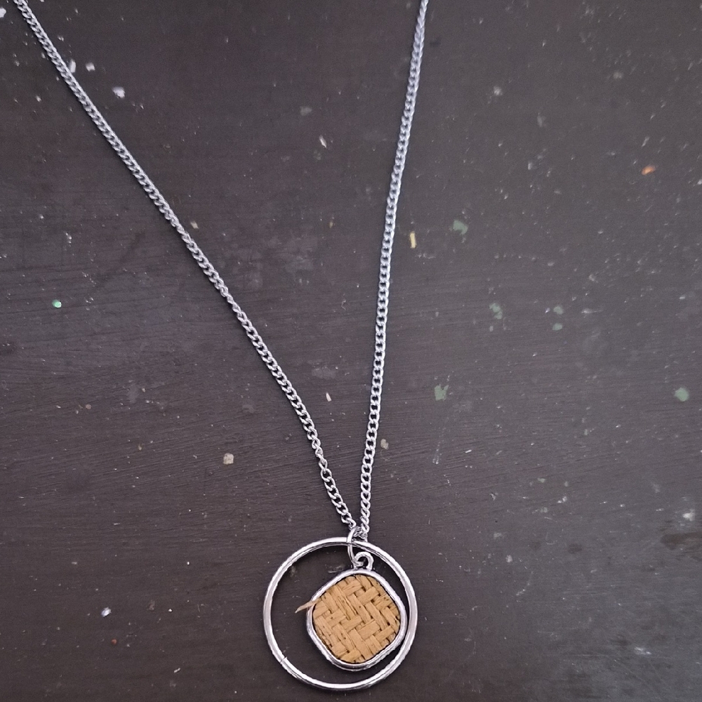 Silver and Rattan Pendant Necklace
